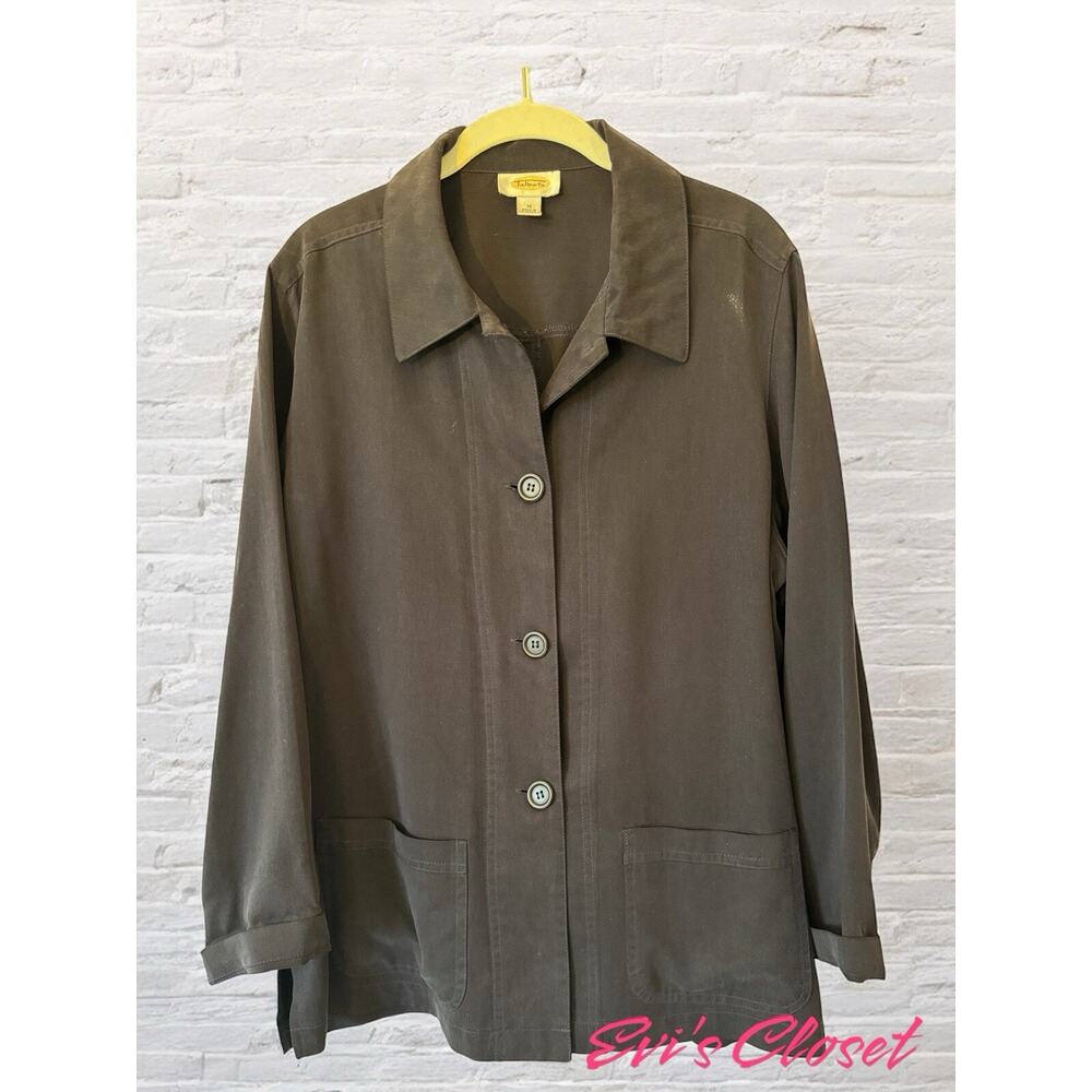 Talbots Shirt Jacket Women's Sz M Black 4 Button Front Notch Collar 2 Pockets